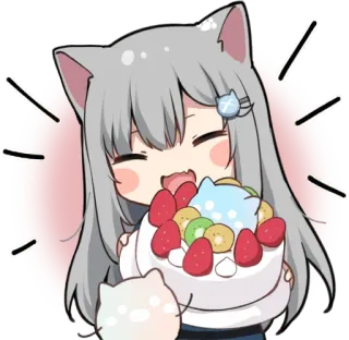 🍰 애니메이션, 고양이귀, 케이크, 귀여운, 카와이, 축하, 생일 telegram sticker