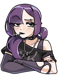🙄 goth, emo, gadis, stiker, kartun, gelap, kalung, rokok telegram sticker