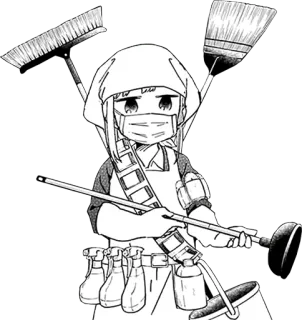 🧹 Anime, Nettoyage, メイド (Maid), Mignon, Manga telegram sticker