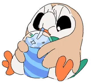 🍹 Rowlet Pokemon Brindibou, Pokémon, mignon, granité, boisson, dessin animé telegram sticker
