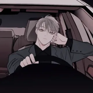 ✖️ mężczyzna, jazda, samochód, anime, styl, ilustracja telegram sticker