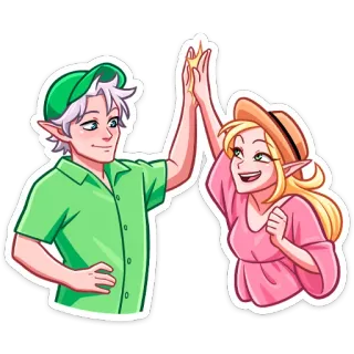 ⏺ Dibujo animado, Elfo, Pareja, Choca esos cinco, Sticker, Amistad, Fantasía telegram sticker