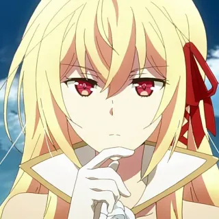✨ Anime, Gadis, Pirang, Mata merah, Karakter, Ilustrasi, Kartun telegram sticker