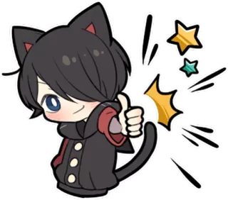 👍 Anime, Katze, Kawaii, Süß, Daumen hoch, Funkeln, Sticker whatsapp sticker