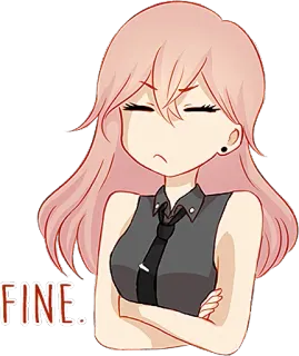 😒 FINE. раздражён, отношение, мультфильм, выражение, девушка, окей whatsapp sticker