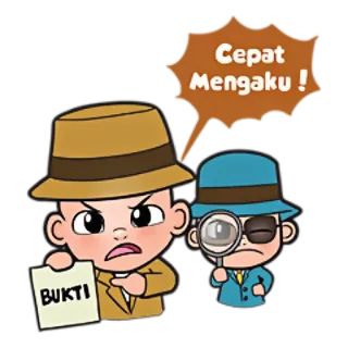 😃 Cepat Mengaku !
BUKTI détective, dessin animé, enquête, chapeau, loupe, preuve telegram sticker