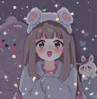 ❤️ cutie tiny Аниме девушка, Милый, Мультфильм, Медведь, Кролик telegram sticker