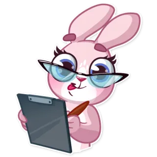 📝 conejo, gafas, dibujos animados, rosa, escritura, portapapeles telegram sticker