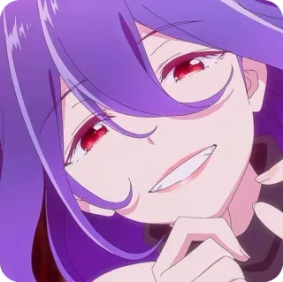 😈 animé, fille, cheveux violets, yeux rouges, sourire telegram sticker