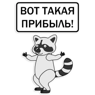 😜 ВОТ ТАКАЯ ПРИБЫЛЬ! แรคคูน, การ์ตูน, สัตว์, กำไร, ป้าย, รัสเซีย telegram sticker