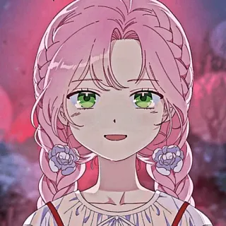 🌸 gadis anime, rambut merah muda, mata hijau, kepang, imut, perempuan, kartun, gadis telegram sticker