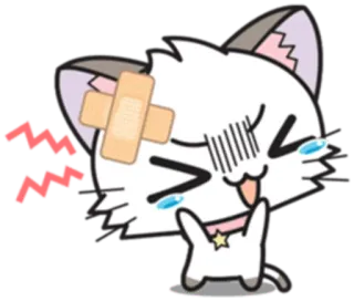 🤕 cat, sticker, cartoon, cute, injured, bandaid, anime, manga whatsapp sticker