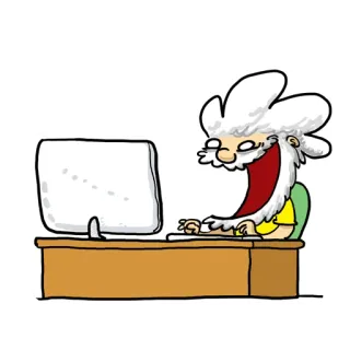 🤩 Komputer, Internet, Pisanie, Biurko, Kreskówka, Śmieszne, Siwe włosy telegram sticker