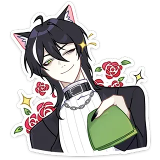 🌹 애니메이션, 고양이 귀, 장미, 영주권, 미소, 윙크, 만화 telegram sticker