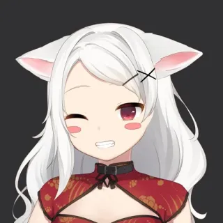 😁 Anime, Catgirl, Lindo, Vestido rojo, Pelo blanco whatsapp sticker
