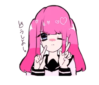 😕 Anime, Mädchen, pinke Haare, süß, Herz, Cartoon whatsapp sticker