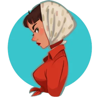 😒 женщина, платок, портрет, иллюстрация, мода, винтаж telegram sticker