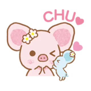 😚 Chuu cerdo, ratón, dibujos animados, lindo, animal, kawaii, beso telegram sticker