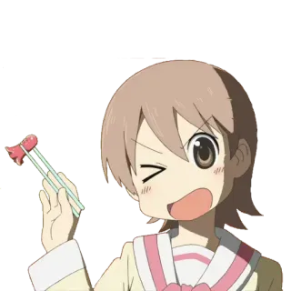 😉 Anime, Garota, Comendo, Hashis, Alegre telegram sticker