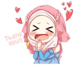 😆 Thank you!! Kreskówka, Anime, Dziękuję, Serca, Chibi, Hidżab, Islam telegram sticker