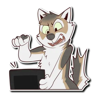 😤 loup, dessin animé, en colère, furry, ordinateur, frustration telegram sticker