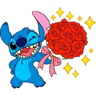 🌹 Stitch Lilo & Stitch disney, người ngoài hành tinh, dễ thương, hoa, bó hoa telegram sticker