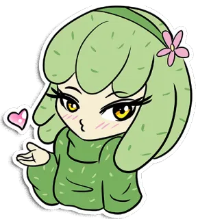 😘 mono, kawaii, anime, dibujos animados, pegatina, beso, pelo verde telegram sticker