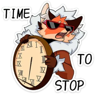 😎 TIME TO STOP temps, horloge, renard, furry, dessin animé telegram sticker