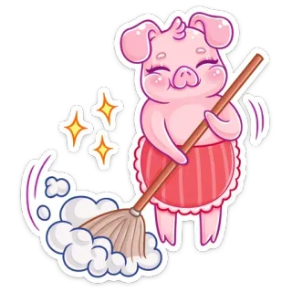 🧹 cerdo, escoba, limpieza, tareas domésticas, dibujos animados, pegatina telegram sticker