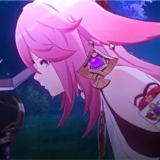 🔮 Yae Miko Genshin Impact 애니메이션, 원신, 야에 미코, 비디오 게임, 분홍 머리, 여우 whatsapp sticker
