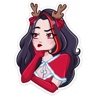 🤔 kartun, rusa kutub, natal, gadis, merah, sarung tangan, pita telegram sticker