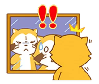 ‼ Cartone animato, Adesivo, Animale, Tanuki, Specchio, Infastidito, Sudore telegram sticker