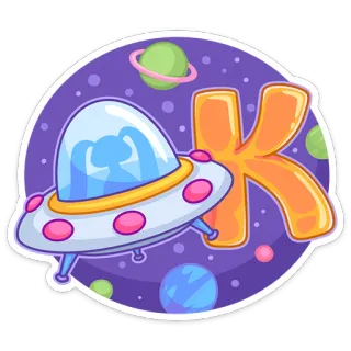 👌 K espace, ovni, lettre K, planète, galaxie, lapin, mignon, violet whatsapp sticker
