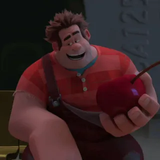 🥨 Wreck-It Ralph desenho animado, personagem, Detona Ralph, cereja, Disney whatsapp sticker