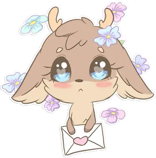 💌 veado, fofo, kawaii, animal, flores, envelope, amor whatsapp sticker