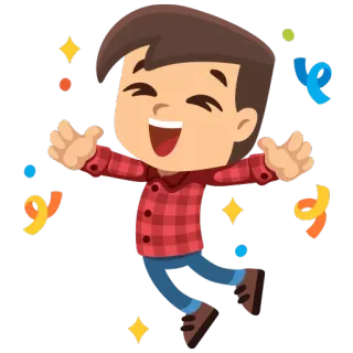 😇 festa, coriandoli, felice, ragazzo, cartone animato, stelle, divertimento whatsapp sticker