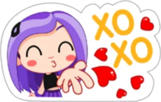 💋 XO XO Liebe, Herzen, Kuss, Cartoon, Mädchen telegram sticker