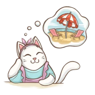 🐱 cat, beach, summer, dreaming, relaxation, vacation, thinking, cat sticker telegram sticker