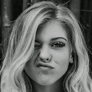 😾 mujer, retrato, guiño, cara, expresión, chica, blanco y negro telegram sticker