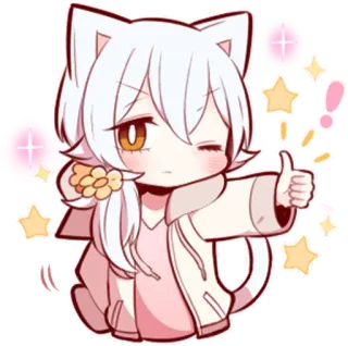 👍 девушка-кошка, аниме, чиби, милый, каваий, манга telegram sticker
