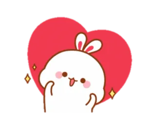 🐰 토끼, 귀여운, 하트, 카와이, 토끼, 반짝이, 만화 telegram sticker