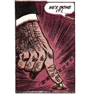 ☹️ HE'S DONE IT! Comic, Hand, Button, Retro, Vintage, Action, Soundeffekte telegram sticker
