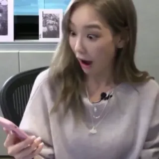 😧 shock, surprise, woman, facial expression, phone, person, kpop telegram sticker