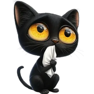 🥺 kot, czarny kot, kociak, słodki, zwierzę, kreskówka, zwierzak whatsapp sticker