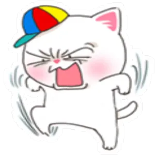 😠 chat, en colère, dessin animé, autocollant, mignon, casquette, félin telegram sticker