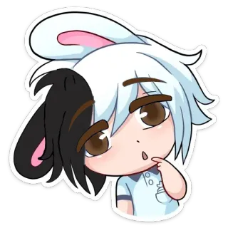 🤔 치비, 애니메이션, 귀여운, 토끼, 귀, 카와이, 스티커 telegram sticker