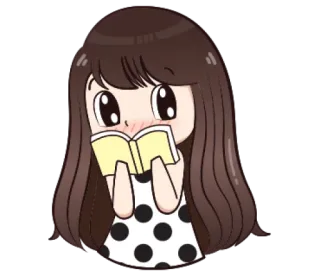 🙄 menina, lendo, livro, desenho animado, fofo whatsapp sticker