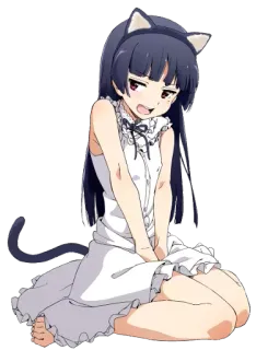 😚 Anime, Gadis, Telinga kucing, Duduk, Gaun telegram sticker