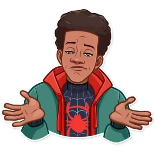 😒 Miles Morales Spider-Man: Into the Spider-Verse Spider-Man, Miles Morales, Marvel, desenho animado, história em quadrinhos, super-herói, dando de ombros telegram sticker