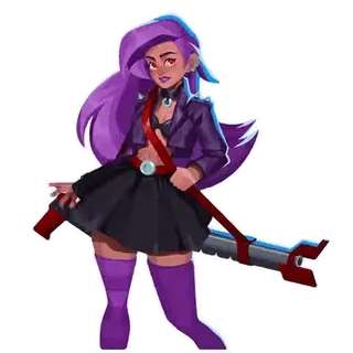 ✌️ mulher, cabelo roxo, arma, ficção científica, guerreira, feminino, ficção científica telegram sticker